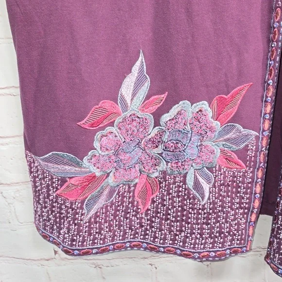 Soft Surroundings Dark Berry Playa Embroidered Jacket Open Beaded Womens 2X NWT - Picture 6 of 14